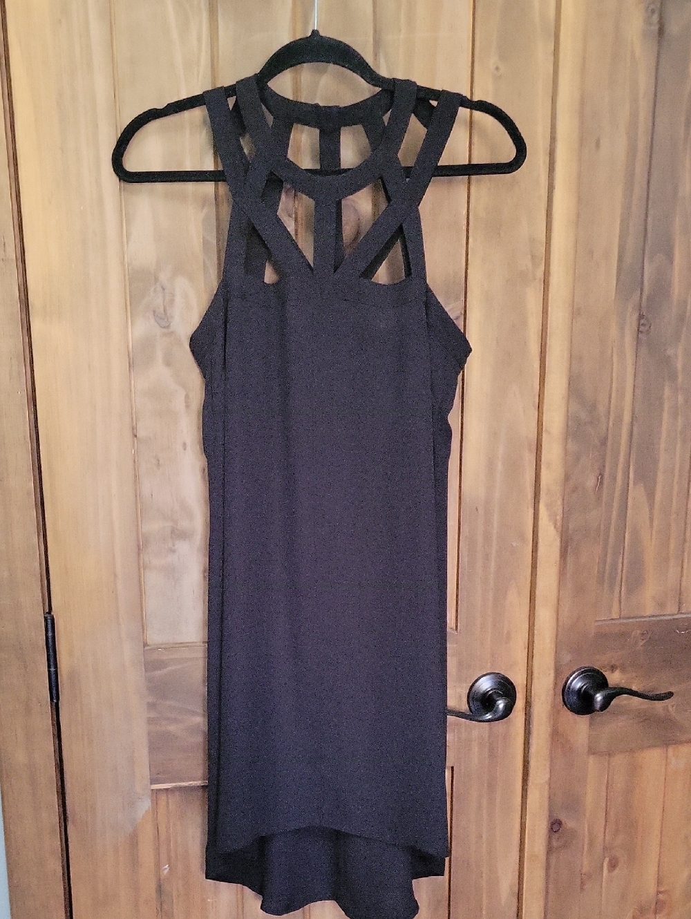 BCBGMaxAzria Black Strappy High-Low Halter Dress